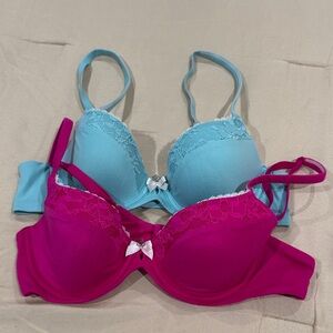 Victoria's Secret Lace Trim Bra Set - Aqua and Fuchsia